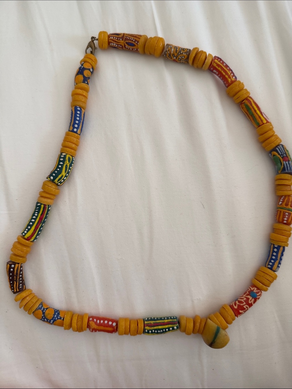 Handcrafted Ghanaian Yellow Beaded Multi-Color Necklace